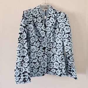 NWT ANN TAYLOR| Floral Jean Jacket Blazer Navy Blue Sz 6